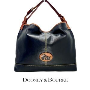 Vintage Dooney & Bourke Smooth Leather Hobo Bag w/ Tortoise Duck Medallion